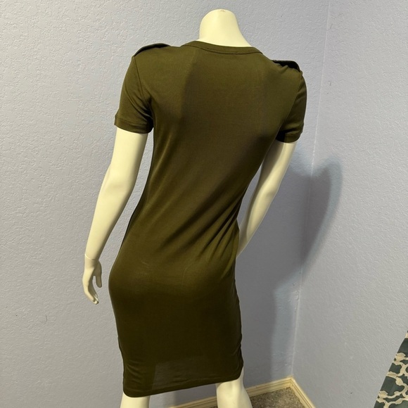 Helmut Lang Bodycon Olive Green Silk Midi Dress - Picture 7 of 8
